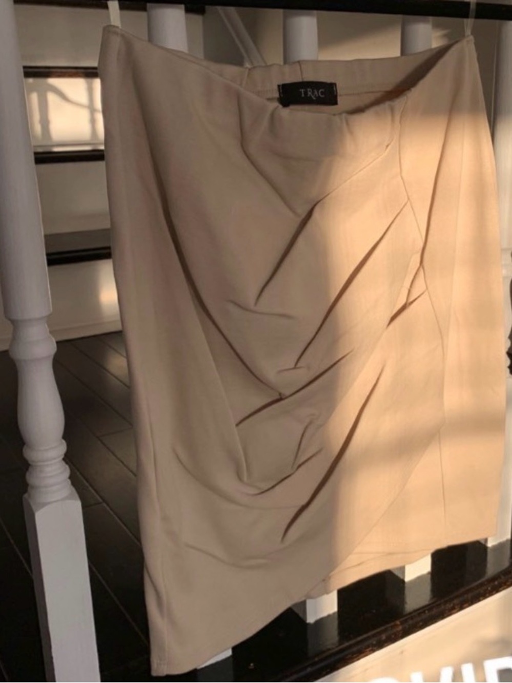 Trac Cream Draped Front Pencil Skirt